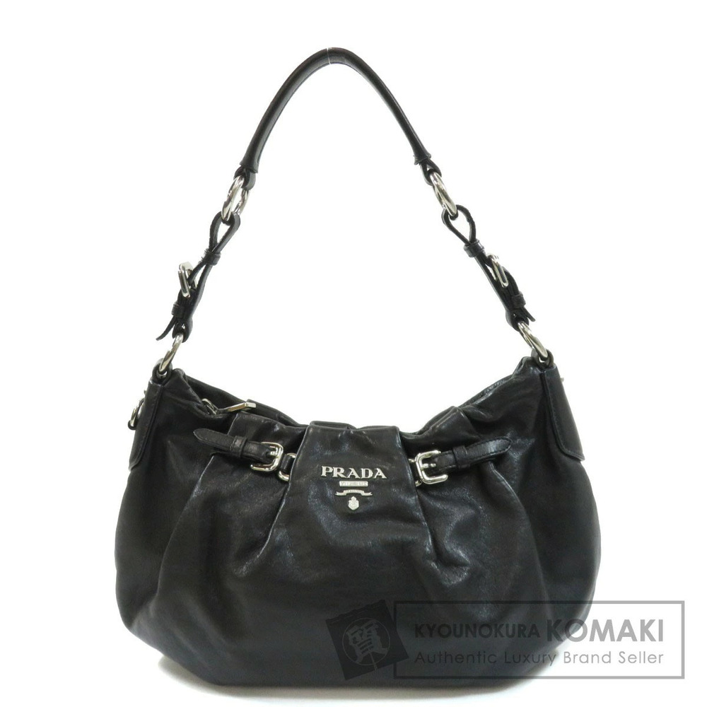 Prada Soft Calf Pleated Hobo Shoulder bag Nero black